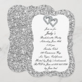シルバーグリッターダイヤモンドハートバチェロレッテ 招待状 (正面/裏面)
