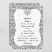 シルバーグリッターダイヤモンドハートバチェロレッテ 招待状 (正面/裏面)