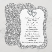 シルバーグリッターダイヤモンドハートブライダルシャワー招待状 招待状 (正面/裏面)
