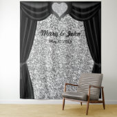 シルバーグリッターダイヤモンドハートブラックカーテン タペストリー (インサイチュ)