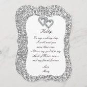 シルバーグリッターダイヤモンドハートメイド・オブ・オーナー（花嫁付き添い人）カード 招待状 (正面/裏面)