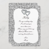 シルバーグリッターダイヤモンドハートメイド・オブ・オーナー（花嫁付き添い人）カード 招待状 (正面/裏面)
