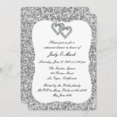 シルバーグリッターダイヤモンドハートリハーサルディナー 招待状 (正面/裏面)