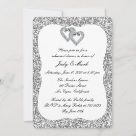 シルバーグリッターダイヤモンドハートリハーサルディナー 招待状