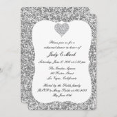 シルバーグリッターダイヤモンドハートリハーサルディナー 招待状 (正面/裏面)