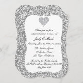 シルバーグリッターダイヤモンドハートリハーサルディナー 招待状 (正面/裏面)