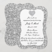 シルバーグリッターダイヤモンドハート婚約パーティ 招待状 (正面/裏面)