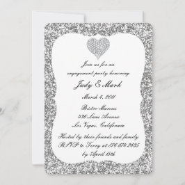 シルバーグリッターダイヤモンドハート婚約パーティ 招待状