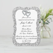 シルバーグリッターダイヤモンドハート婚約パーティ 招待状 (スタンド正面)