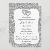 シルバーグリッターダイヤモンドハート婚約パーティ 招待状 (正面/裏面)