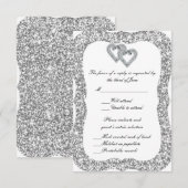シルバーグリッターダイヤモンドハート応答カード 出欠カード (正面/裏面)