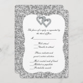 シルバーグリッターダイヤモンドハート応答カード 招待状 (正面/裏面)