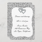 シルバーグリッターダイヤモンドハート披露宴カード 招待状 (正面/裏面)