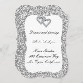 シルバーグリッターダイヤモンドハート披露宴カード 招待状 (正面/裏面)