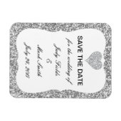 シルバーグリッターダイヤモンドハート日付磁石を保存 マグネット (横)