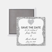 シルバーグリッターダイヤモンドハート日付磁石を保存 マグネット (正面/裏面)