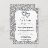 シルバーグリッターダイヤモンドハート結婚ズ詳細 エンクロージャーカード (正面/裏面)