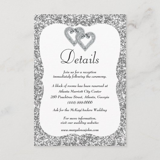 シルバーグリッターダイヤモンドハート結婚ズ詳細 エンクロージャーカード (正面)