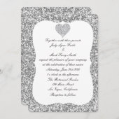 シルバーグリッターダイヤモンドハート結婚式招待状 招待状 (正面/裏面)