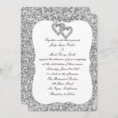 シルバーグリッターダイヤモンドハート結婚式招待状 招待状 (正面/裏面)