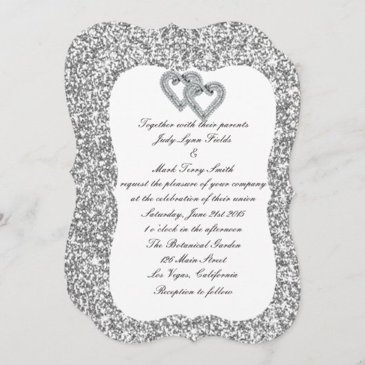 シルバーグリッターダイヤモンドハート結婚式招待状 招待状 (正面/裏面)