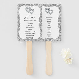 シルバーグリッターダイヤモンドハート結婚式 プログラムファン ハンドファン