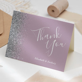 シルバーグリッターダスティパープル結婚ズ・サンキュー カード