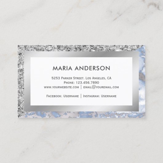 シルバーグリッターダスティブルーマーブルメイクアップアーティスト 名刺 (裏面)