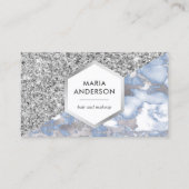 シルバーグリッターダスティブルーマーブルメイクアップアーティスト 名刺 (正面)