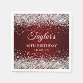 シルバーグリッターダークグラデーションレッド40歳の誕生日 スタンダードカクテルナプキン (正面)