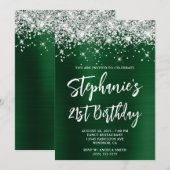 シルバーグリッターダークグリーンはっきりしたフォイル21歳 招待状 (正面/裏面)
