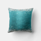 シルバーグリッターダークターコイズブラシ付きメタル名 クッション (裏面)