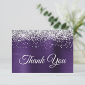 シルバーグリッターダークバイオレットパープル40th誕生日 サンキューカード (スタンド正面)