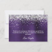 シルバーグリッターダークバイオレットパープル40th誕生日 サンキューカード (裏面)
