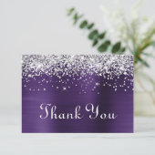 シルバーグリッターダークバイオレットパープル70誕生日 サンキューカード (スタンド正面)