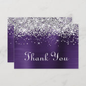 シルバーグリッターダークバイオレットパープル70誕生日 サンキューカード (正面/裏面)