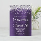 シルバーグリッターダークバイオレットフォイルスウィート16 招待状 (スタンド正面)