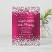 シルバーグリッターダークピンクフォイル50誕生日 招待状 (スタンド正面)