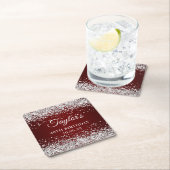 シルバーグリッターダークレッド40歳の誕生日 スクエアペーパーコースター (インサイチュ)