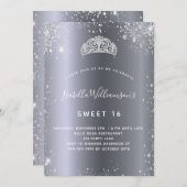 シルバーグリッターティアラクラウンスウィート16 招待状 (正面/裏面)