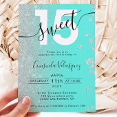 シルバーグリッターティール（緑がかった色）キンセアニェラ写真ミンス 招待状