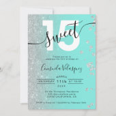 シルバーグリッターティール(緑がかった色)キンセアニェラ写真ミンス 招待状 (正面)