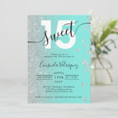 シルバーグリッターティール(緑がかった色)キンセアニェラ写真ミンス 招待状 (スタンド正面)
