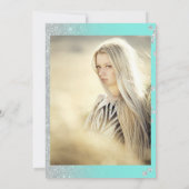 シルバーグリッターティール(緑がかった色)キンセアニェラ写真ミンス 招待状 (裏面)