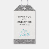 シルバーグリッターティール（緑がかった色）ブルーサンキューユーメッセージカード ギフトタグ (正面)