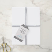 シルバーグリッターティール（緑がかった色）ブルーサンキューユーメッセージカード ギフトタグ (より糸付き)