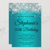 シルバーグリッターティール(緑がかった色)ブルーターコイズ勾配 招待状 (正面/裏面)