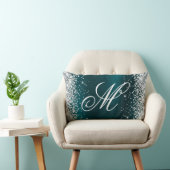 シルバーグリッターティール(緑がかった色)ブルーフォイルファンシーモノグラムの ランバークッション (椅子)