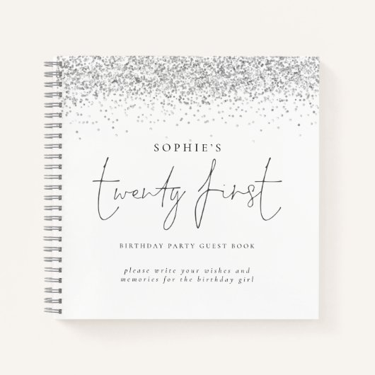シルバーグリッターティーン誕生日ゲストブック ノートブック (正面)