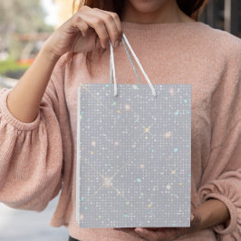 シルバーグリッターテクスチャホワイトダイヤきらめくモンド ミディアムペーパーバッグ